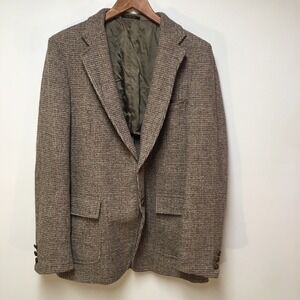 Adams Row Sport Coat Mens 46L Scottish Wool Brown Harris Tweed Blazer Timeless
